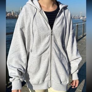 oversized grey christy zip up hoodie from brandy melville.